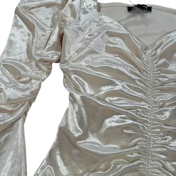 Express Velvet Cream Coquette Long Sleeve Top - Picture 2 of 5